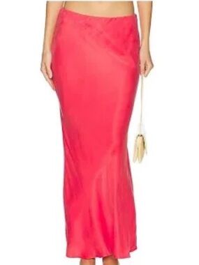 For Love & Lemons Satin Deep Pink Maxi Skirt